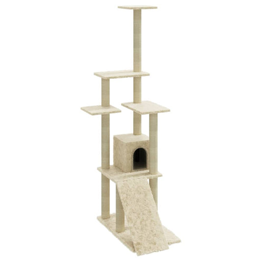 Rascador Para Gatos Con Postes De Sisal Color Crema 155 Cm_0