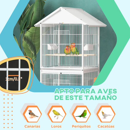 Pawhut Jaula Para Pájaros Grande De 2 Pisos 78x75x168 Cm Blanco_5