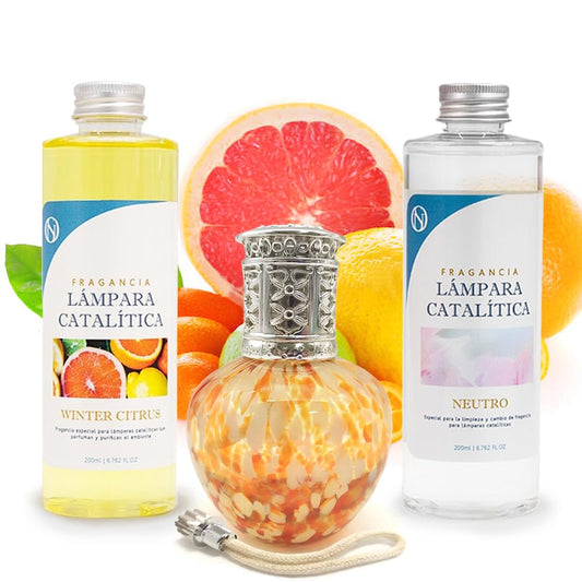 Pack Ahorro Lámpara Catalítica Drops Orange + Fragancia Winter Citrus 200ml + Limpiador Neutro 200ml + Mecha Repuesto_0