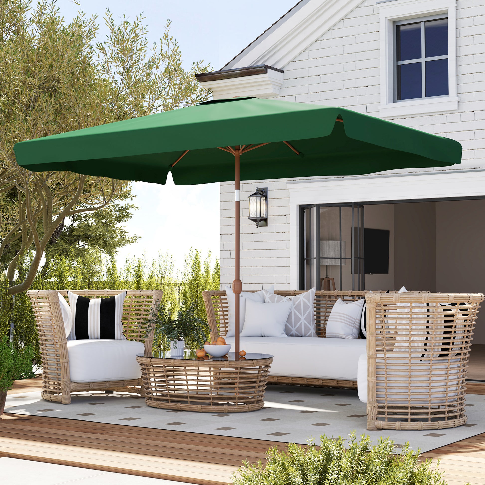 Outsunny Sombrilla De Terraza Exterior 300x200 Cm Con Ángulo Ajustable Verde_4