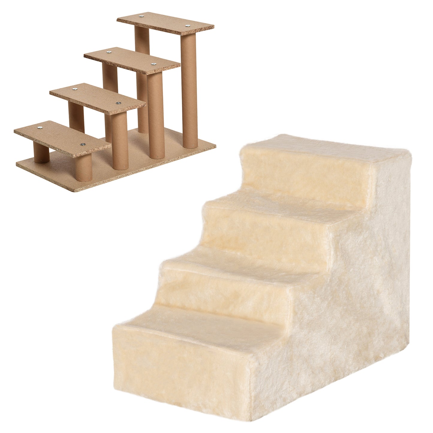 Pawhut Escalera Para Mascotas De 4 Peldaños Con Funda Extraíble 60x35x44cm Beige_3