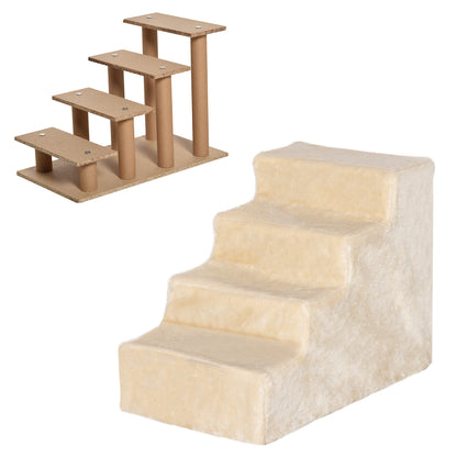 Pawhut Escalera Para Mascotas De 4 Peldaños Con Funda Extraíble 60x35x44cm Beige_3
