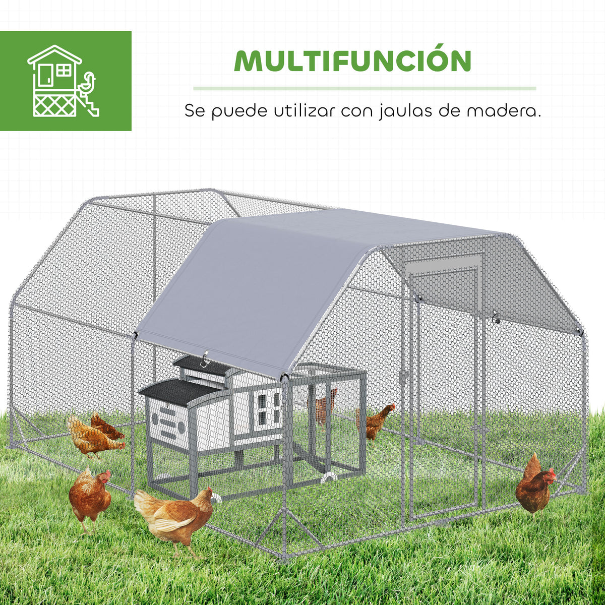 Pawhut Gallinero Exterior Grande 2,8x3,8x1,95 M Con 2 Habitaciones Plata_5