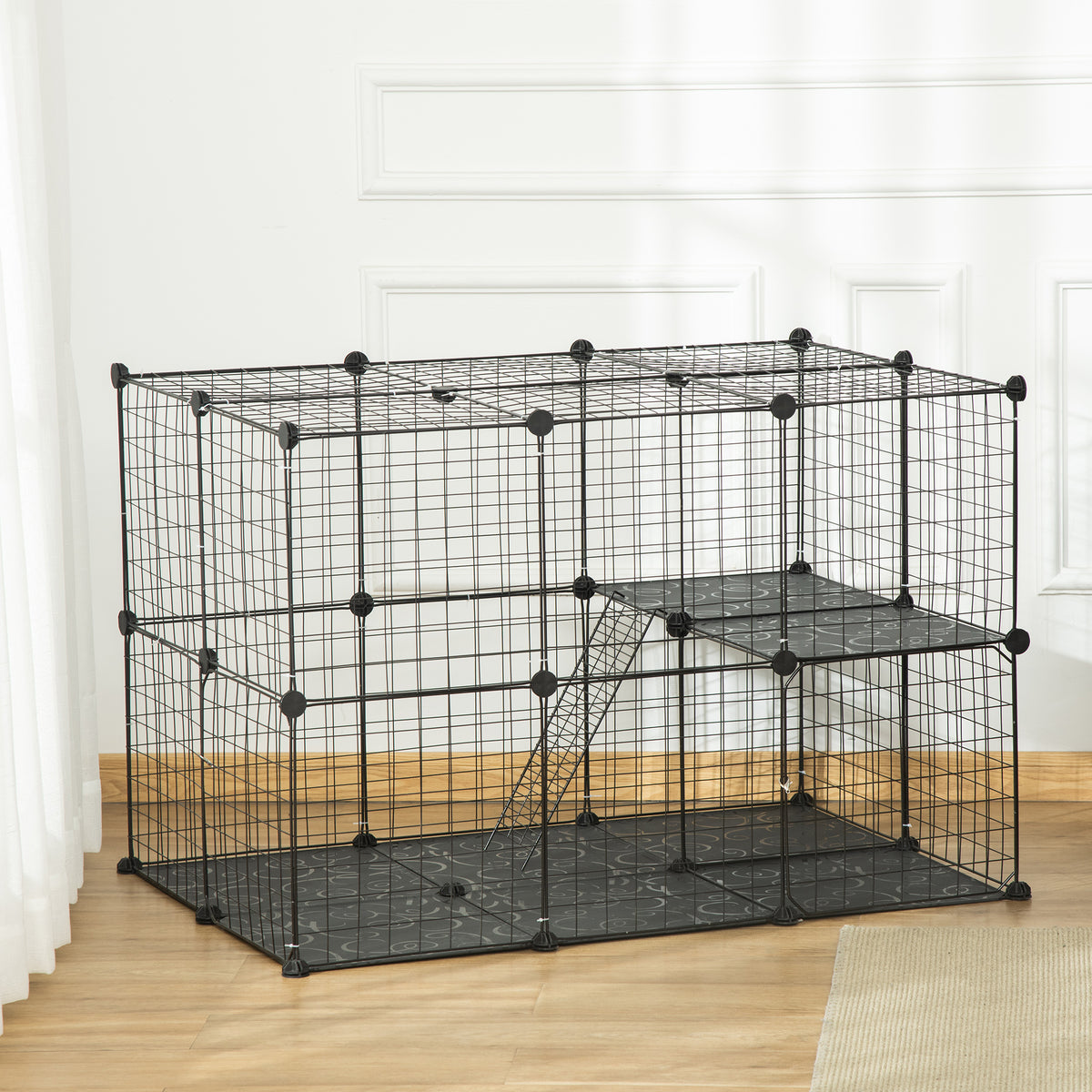 Pawhut Jaula Para Animales Pequeños De 3 Niveles 70x70x105 Cm Negro_1