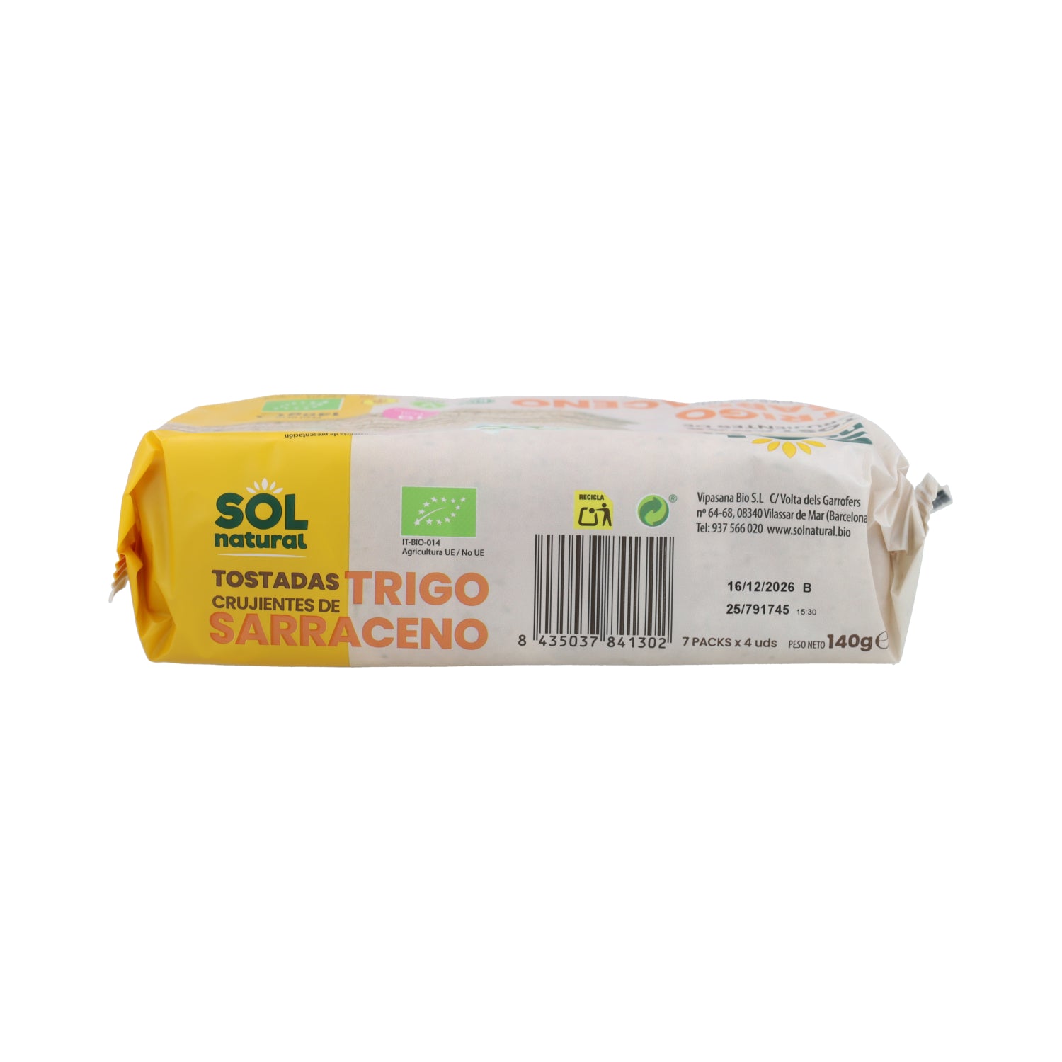 Tostada de trigo sarraceno sin gluten Sol Natural 140g BIO
