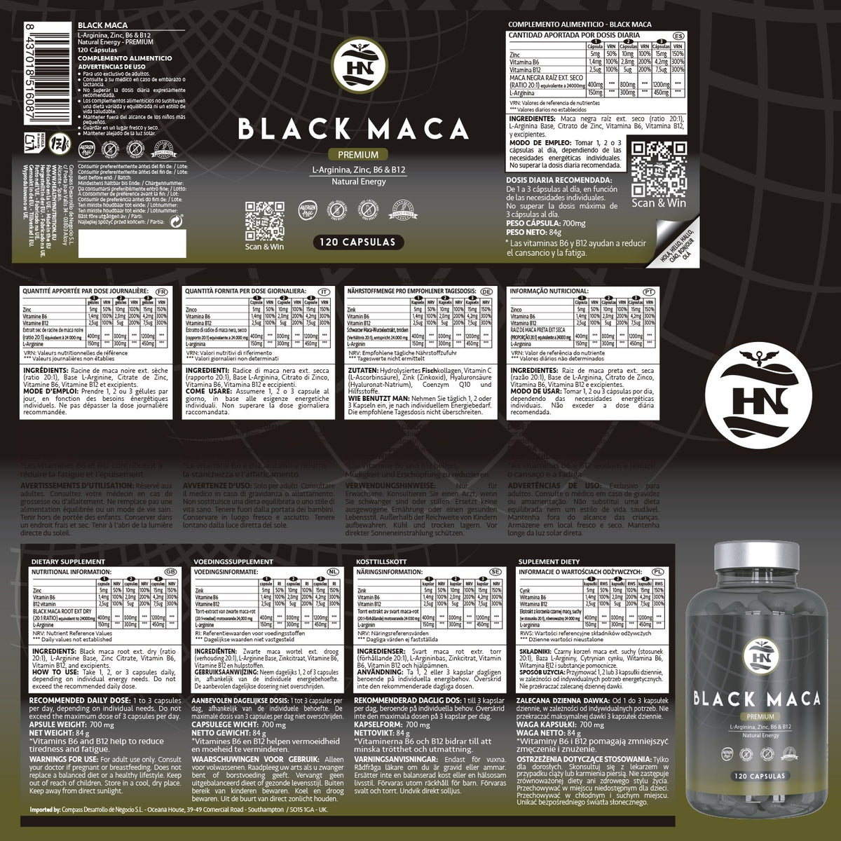 Pack Black Maca 20:1 Con L-arginina Y Zinc (120 Cápsulas) + Creatina Monohidrato En Polvo Sin Sabor (306 G)_2