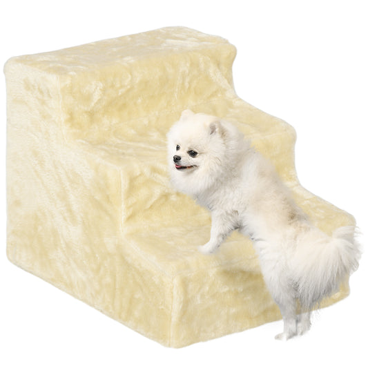 Pawhut Escalera Para Mascotas De 3 Peldaños Con Funda Extraíble 46x35x35cm Beige_0