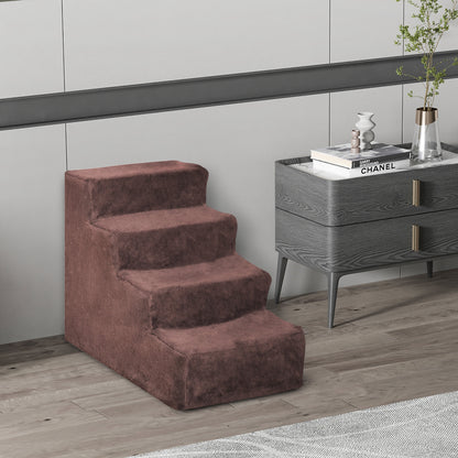 Pawhut Escalera Para Perros De 4 Peldaños Con Funda Extraíble 60x35x44 Cm Marrón_1