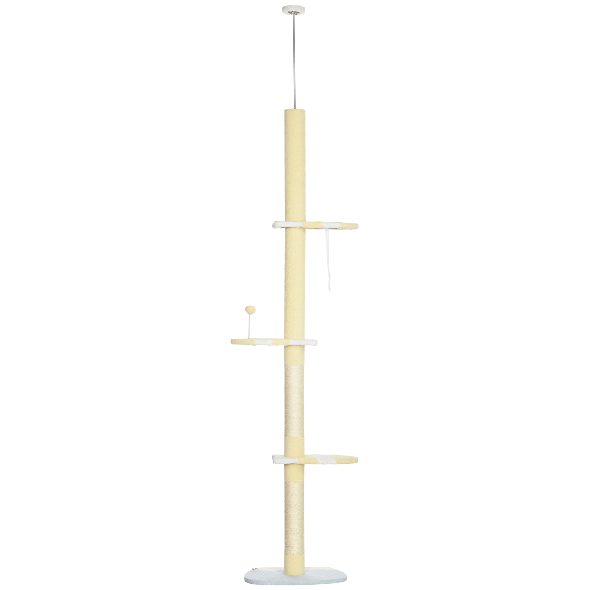 Pawhut Árbol Para Gatos Del Suelo Al Techo 220-260 Cm Con 3 Plataformas Y Bola_0
