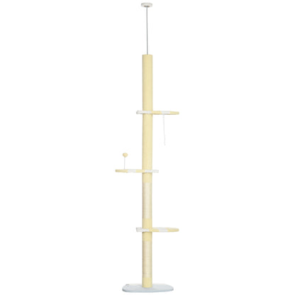 Pawhut Árbol Para Gatos Del Suelo Al Techo 220-260 Cm Con 3 Plataformas Y Bola_0