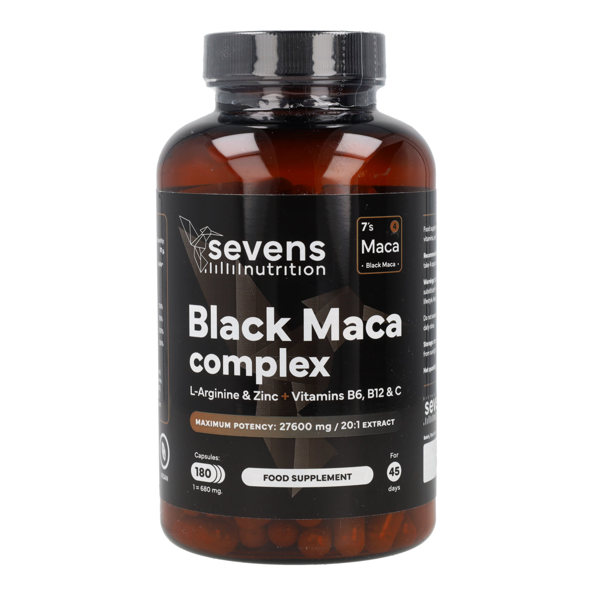 Maca Negra con L Arginina Zinc y Vitaminas B6 B12 y C Sevens Nutrition 180 cápsulas