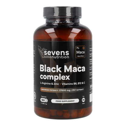 Maca Negra con L Arginina Zinc y Vitaminas B6 B12 y C Sevens Nutrition 180 cápsulas