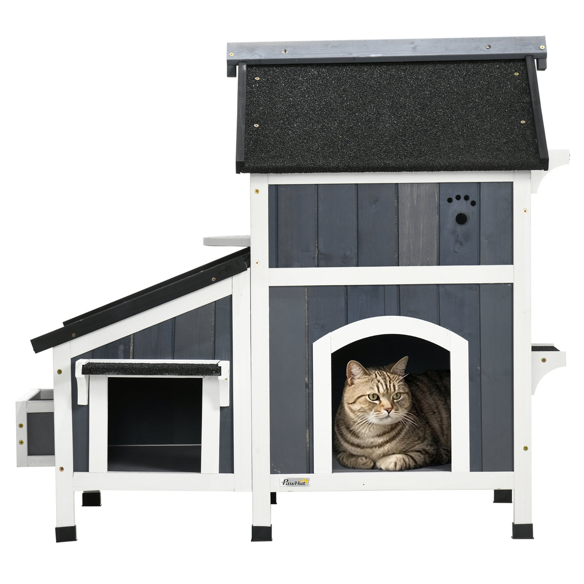 Pawhut Caseta Para Gatos De Madera De 2 Niveles Con Macetero 96x65x85,5 Cm Gris_0