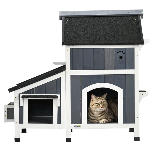 Pawhut Caseta Para Gatos De Madera De 2 Niveles Con Macetero 96x65x85,5 Cm Gris_0