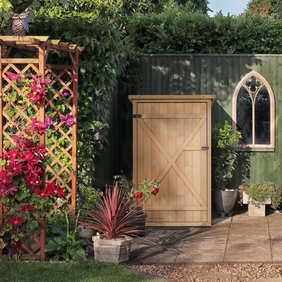 Outsunny Caseta De Jardín De Madera 75x56x115cm Con 3 Estantes Puerta Pestillo_1
