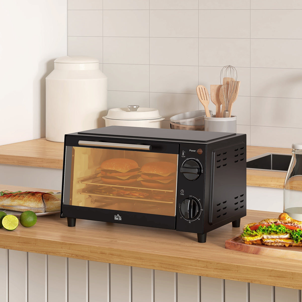 Homcom Mini Horno Eléctrico 9l 50w Con Temperatura Ajustable Temporizador Negro_3