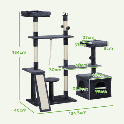 Pawhut Árbol Rascador Para Gatos 134 Cm Con Nidos Plataformas Gris Oscuro_2