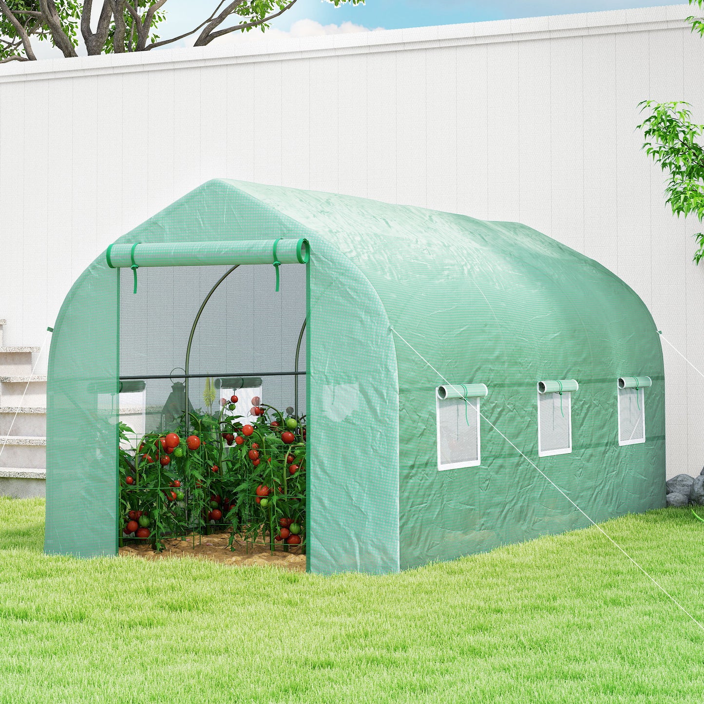Homcom Invernadero De Túnel Jardín 4x2x2 M Con 6 Ventanas Y Puerta Verde_4