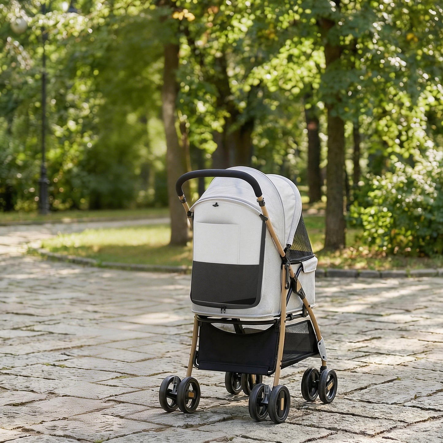 Pawhut Carrito Para Perros Plegable Con 2 Puertas 80x44,5x97 Cm Gris Claro_3