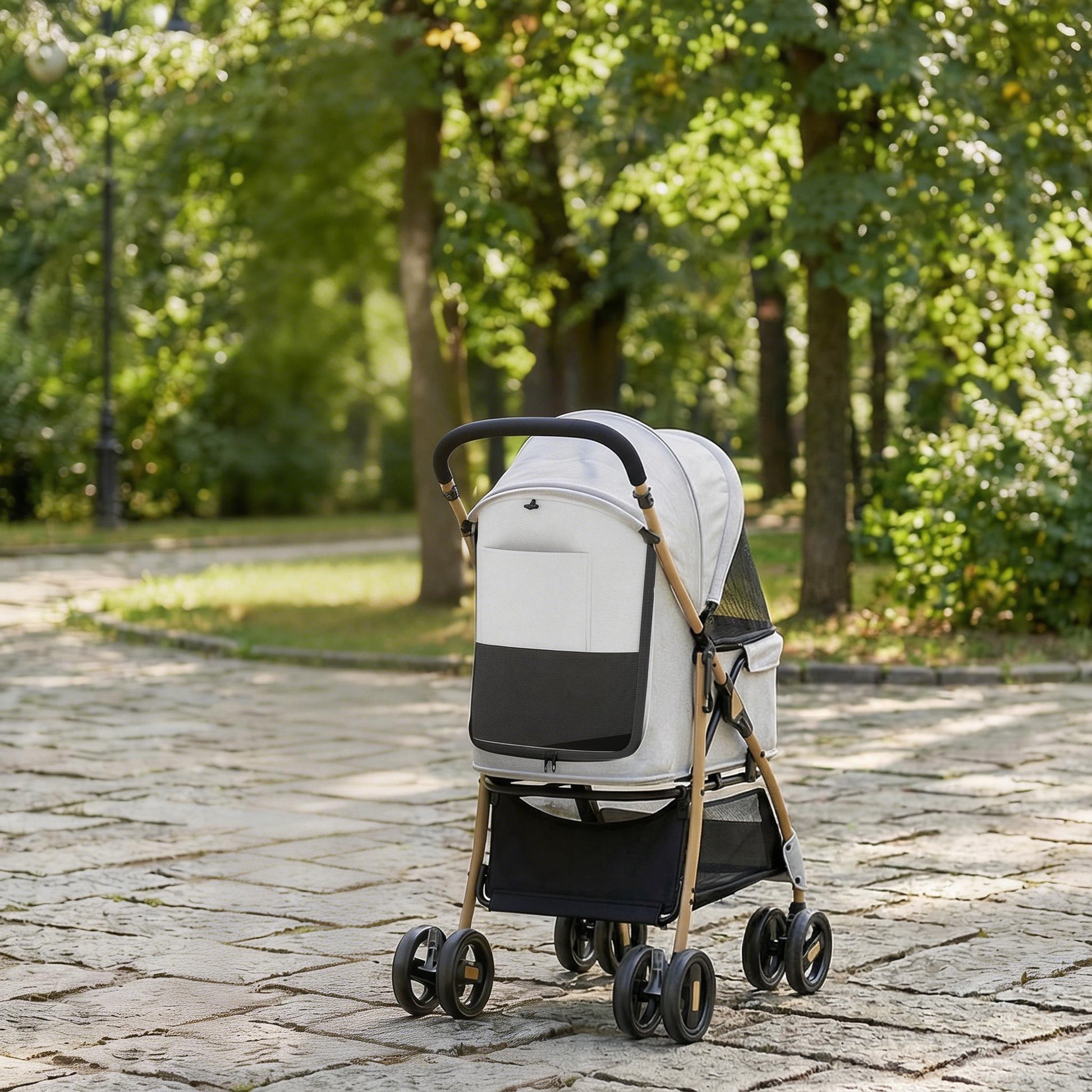 Pawhut Carrito Para Perros Plegable Con 2 Puertas 80x44,5x97 Cm Gris Claro_3
