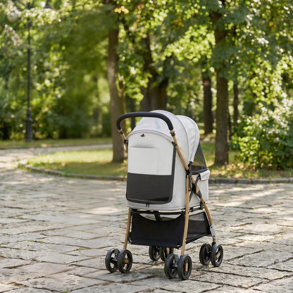 Pawhut Carrito Para Perros Plegable Con 2 Puertas 80x44,5x97 Cm Gris Claro_3