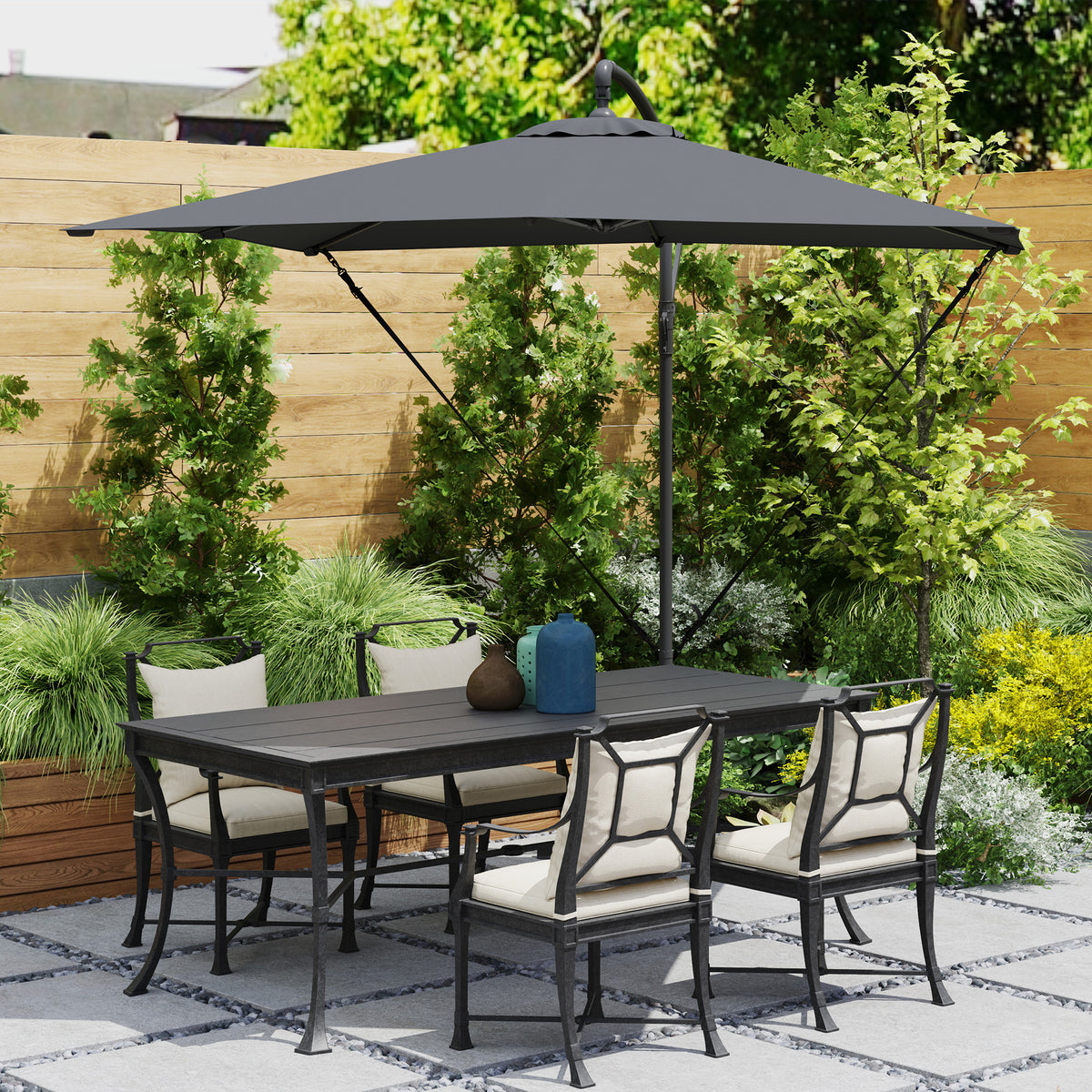 Outsunny Parasol Excéntrico 247x247 Cm Con Base Cruzada Manivela Gris Oscuro_4