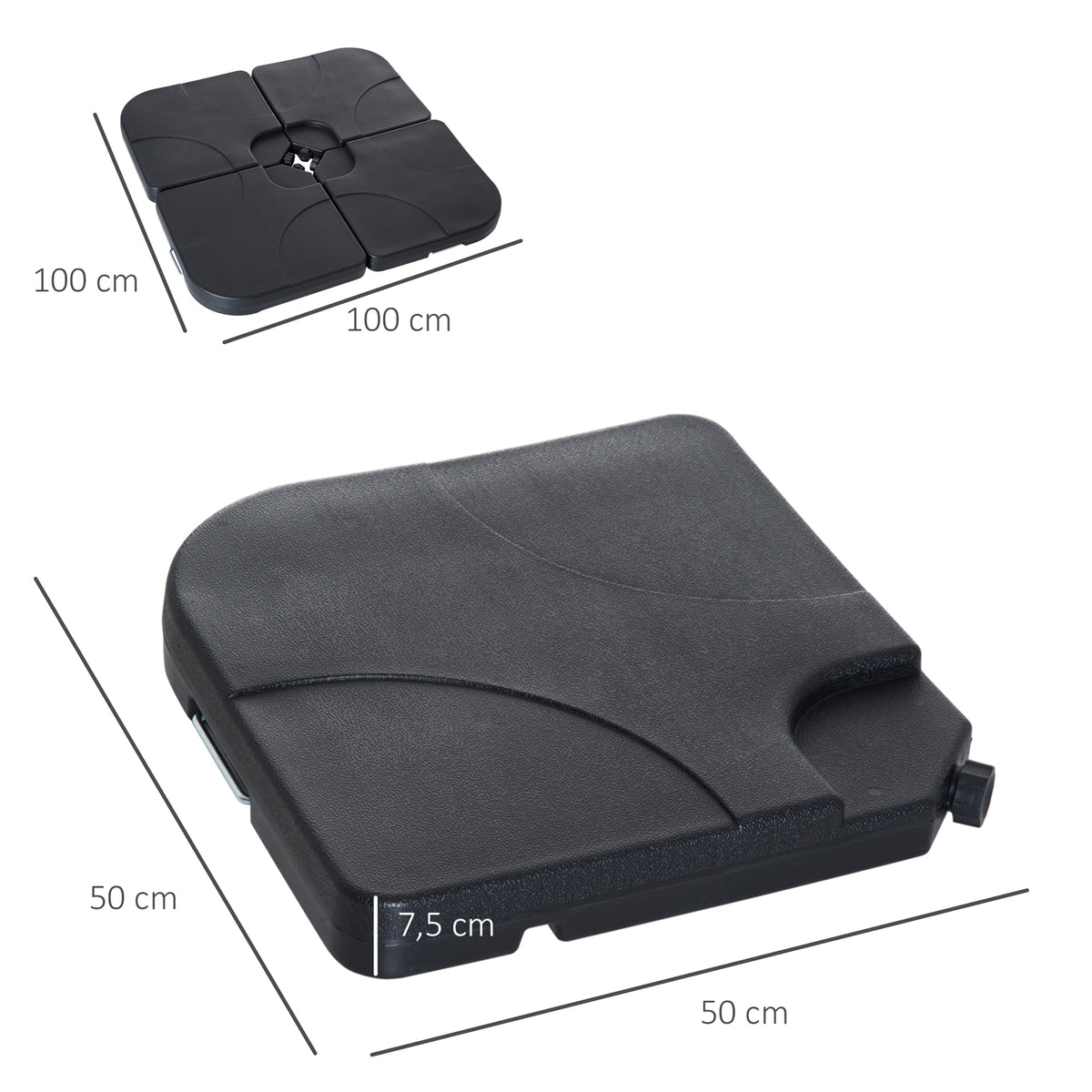 Base De Sombrilla Outsunny Negro 4 Piezas De Plástico 50x50x7,5 Cm_2