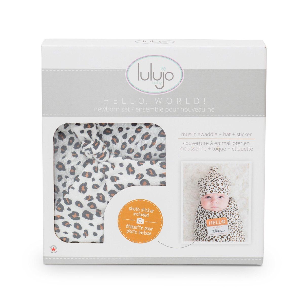 Set bienvenida recién nacido gorro y muselina leopardo Lulujo