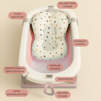 Bathby Bañera Plegable Rosa Para Bebés, Cojín Reductor, Termómetro, Patas Antideslizantes (rosa Pastel)_4