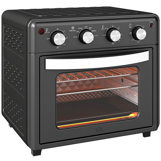 Horno Eléctrico Homcom Metal, Vidrio Templado, Acero Inoxidable, Esmalte Negro 43x39x39 Cm_0