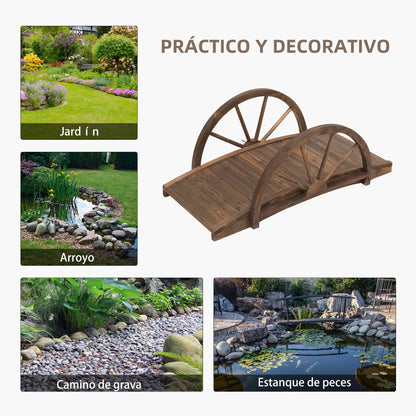 Outsunny Puente De Jardín De Madera Con Barandilla 100x50x37 Cm Carbonizado_5
