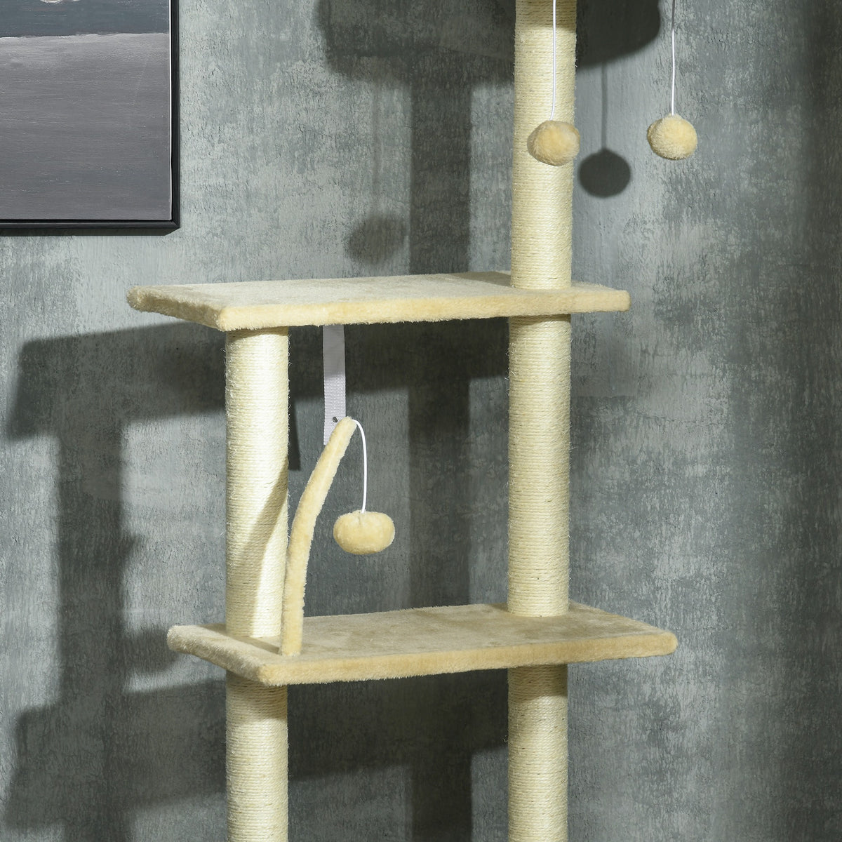 Pawhut Árbol Para Gatos De Suelo A Techo De 230-250cm Con Altura Ajustable Beige_4
