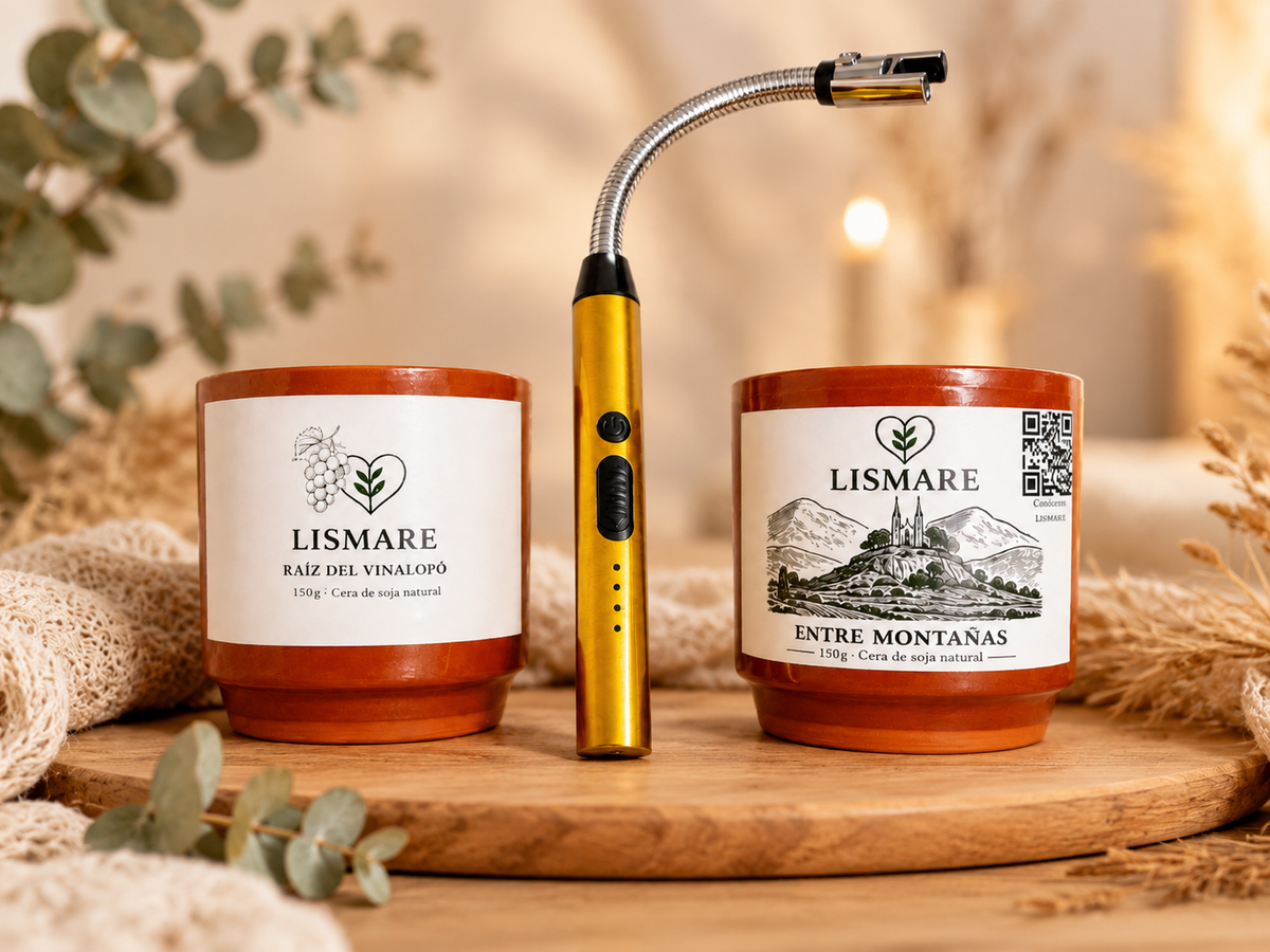 Pack 2 velas aromáticas de soja + encendedor eléctrico recargable – El Silencio Del Fuego - Lismare_1