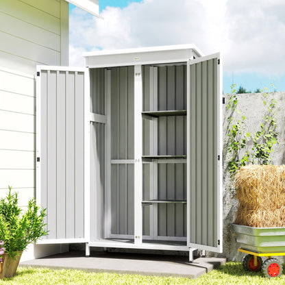 Outsunny Caseta De Jardín De Madera Y Acero 94x43x166 Cm Con Estantes 2 Puertas_1