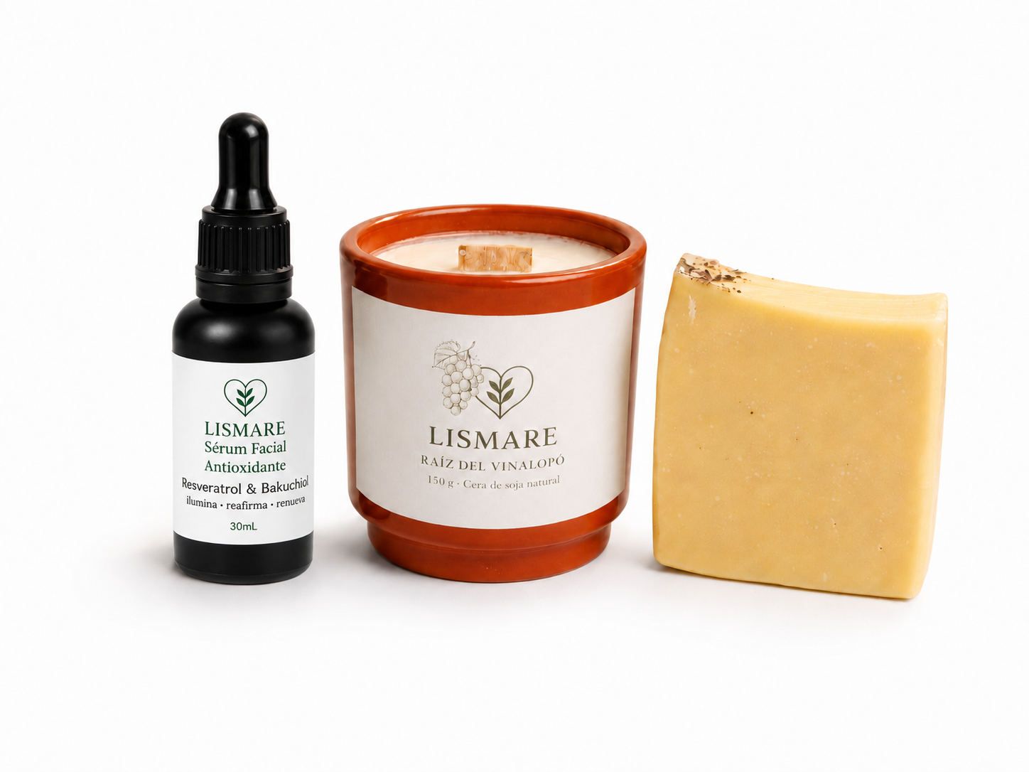 Pack Ritual De Uva Del Vinalopó - Jabón sólido uva, sérum Resveratrol & Bakuchiol y vela de uva - Lismare_0