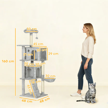 Pawhut Árbol Rascador Para Gatos 160 Cm Con Múltiples Plataformas Gris Claro_2