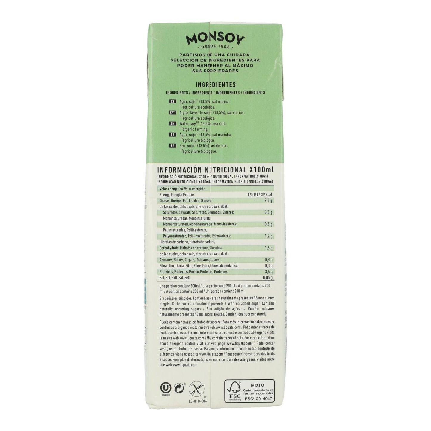 Bebida Soja BIO Monsoy 1L