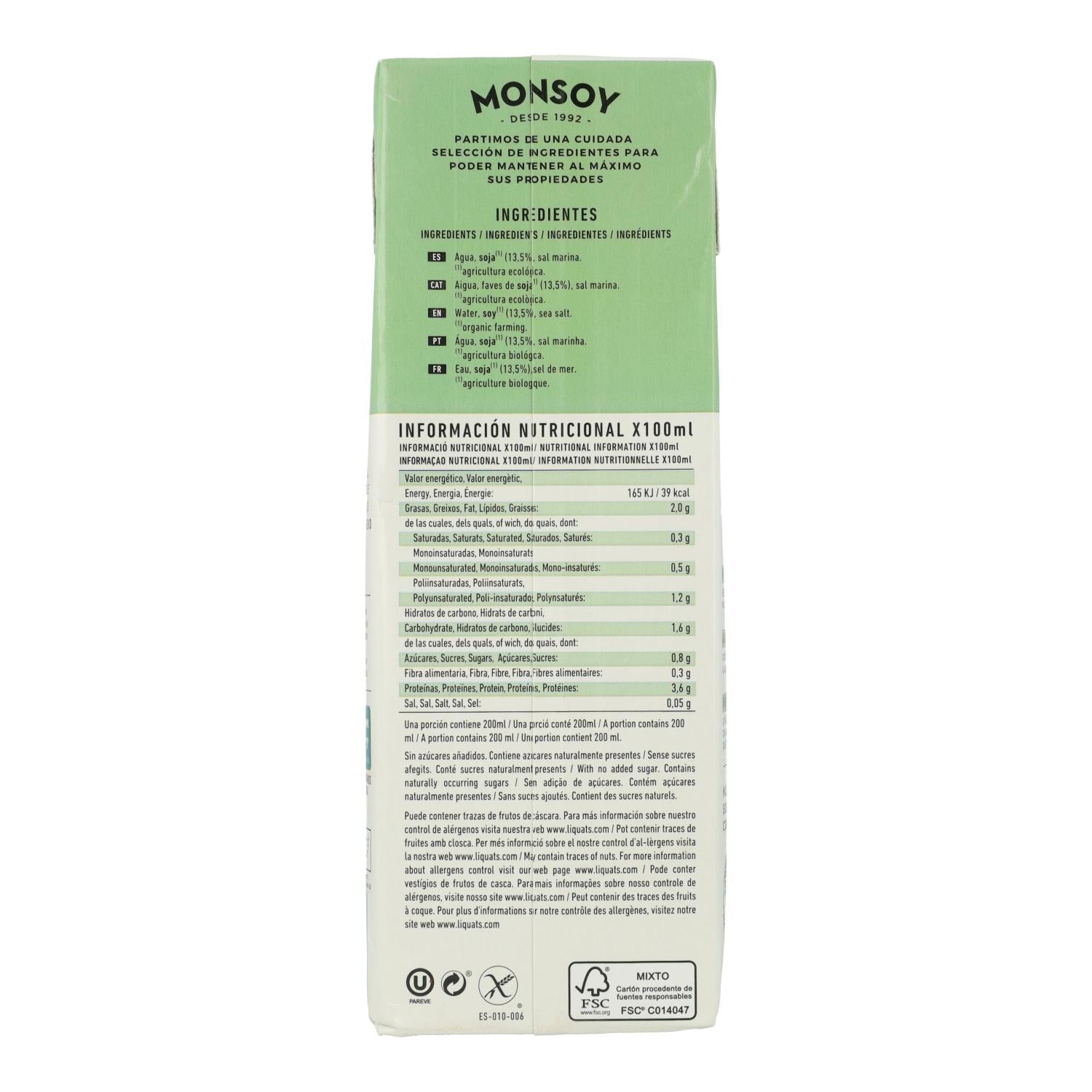 Bebida Soja BIO Monsoy 1L