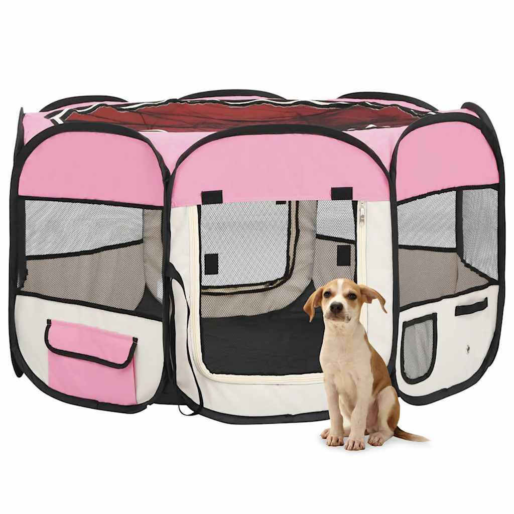 Parque De Perros Plegable Y Bolsa Transporte Rosa 110x110x58cm_1
