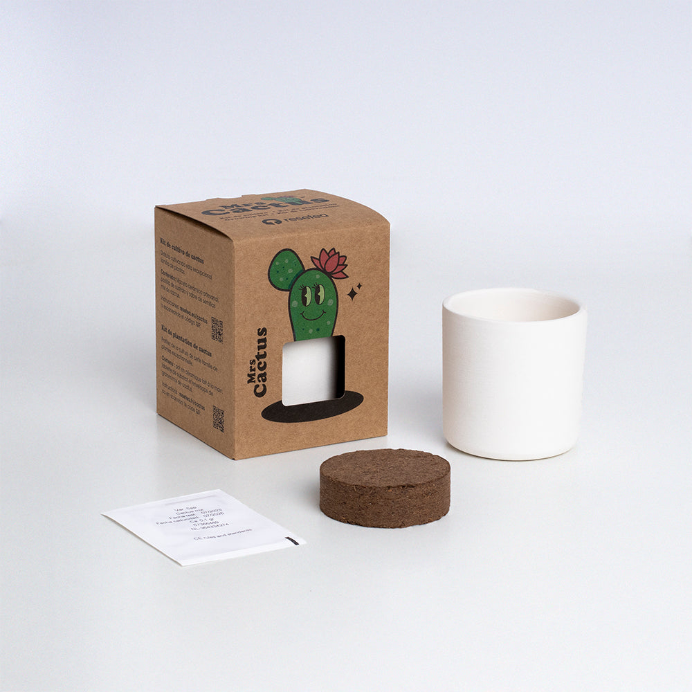 Mrs. Cactus Kit de Cultivo de Cactus con Maceta de Barro Artesanal | Regalo Original - Resetea_1