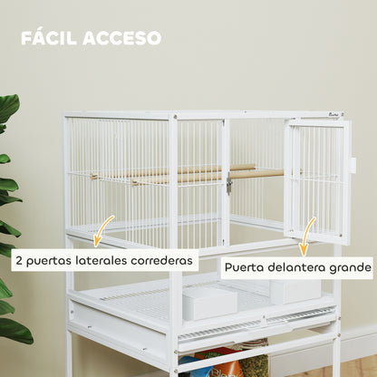 Pawhut Jaula Para Pájaros Con Ruedas Paneles Acrílicos 48x46x83 Cm Blanco_5