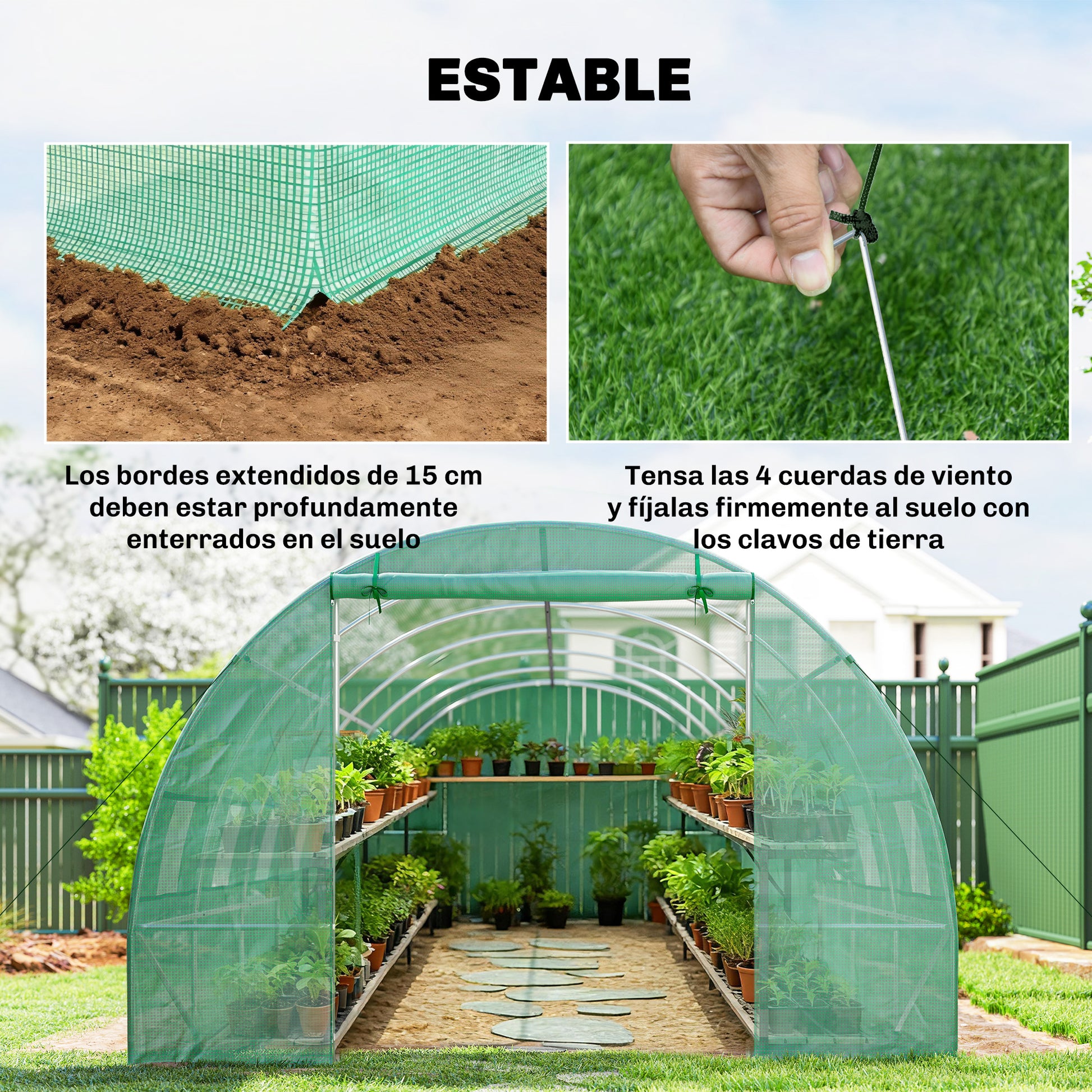 Outsunny Invernadero De Túnel 8x3x2 M Con 12 Ventanas Cubierta Pe Cultivo Verde_5