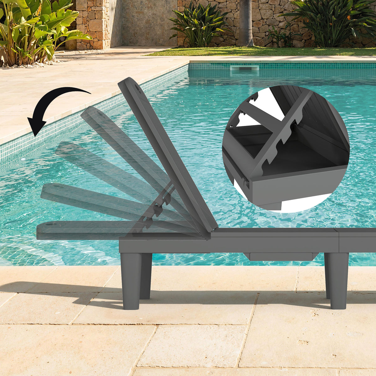 Conjunto De Tumbonas Outsunny Pp Gris 192x57x28.5 Cm_3