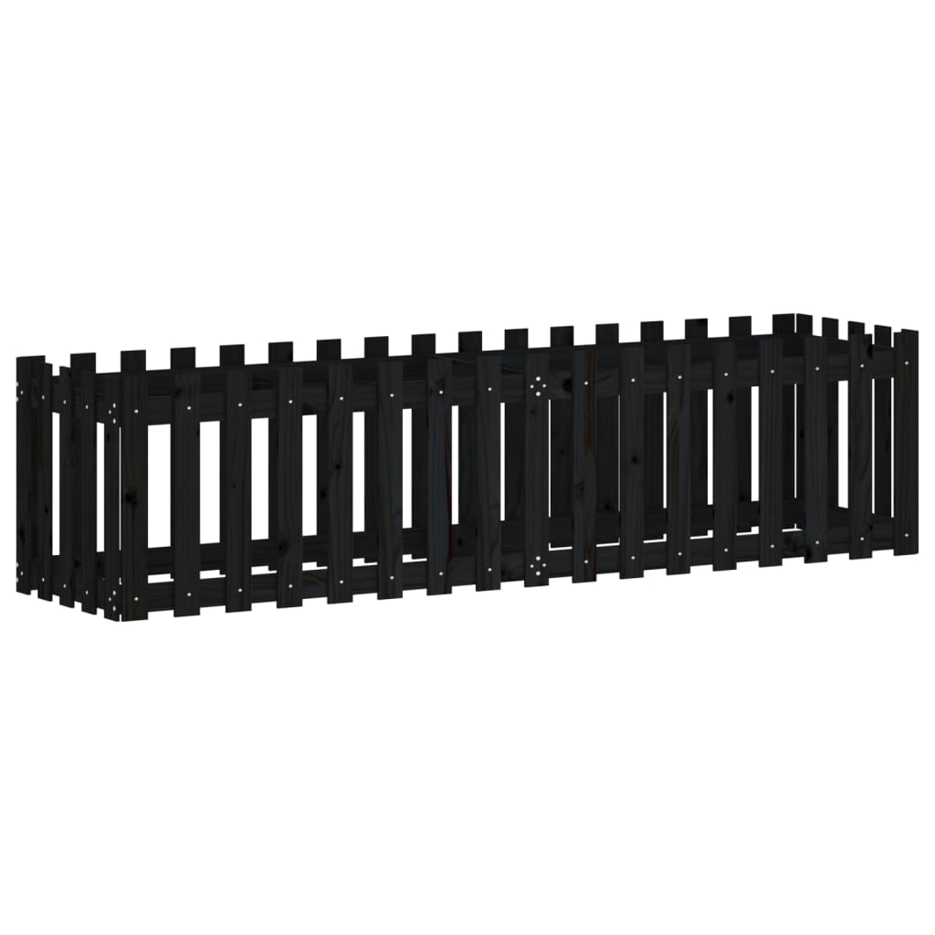 Arriate Elevado Jardín Con Valla Madera Pino Negro 200x50x50cm_0