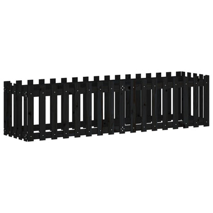 Arriate Elevado Jardín Con Valla Madera Pino Negro 200x50x50cm_0