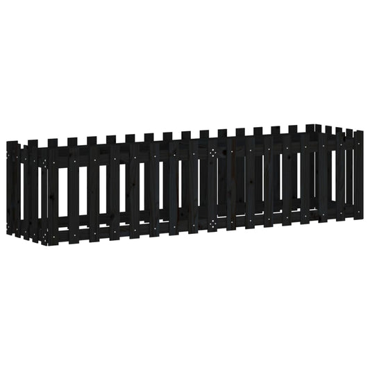 Arriate Elevado Jardín Con Valla Madera Pino Negro 200x50x50cm_0