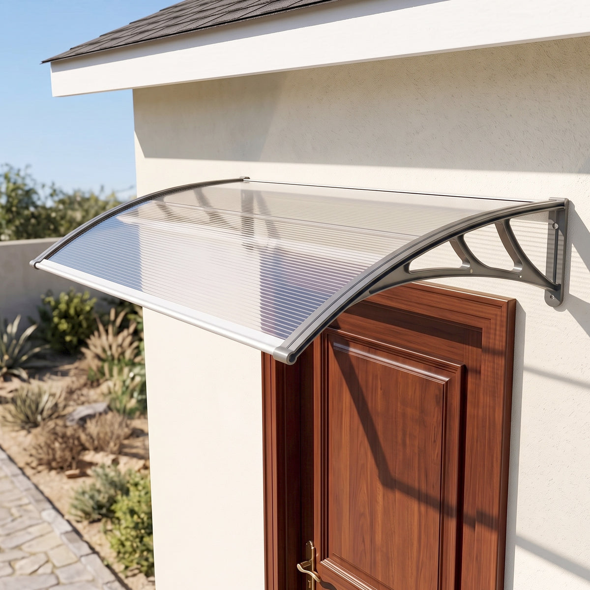 Marquesina Exterior Policarbonato Outsunny 110x60x20 Cm Transparente_1