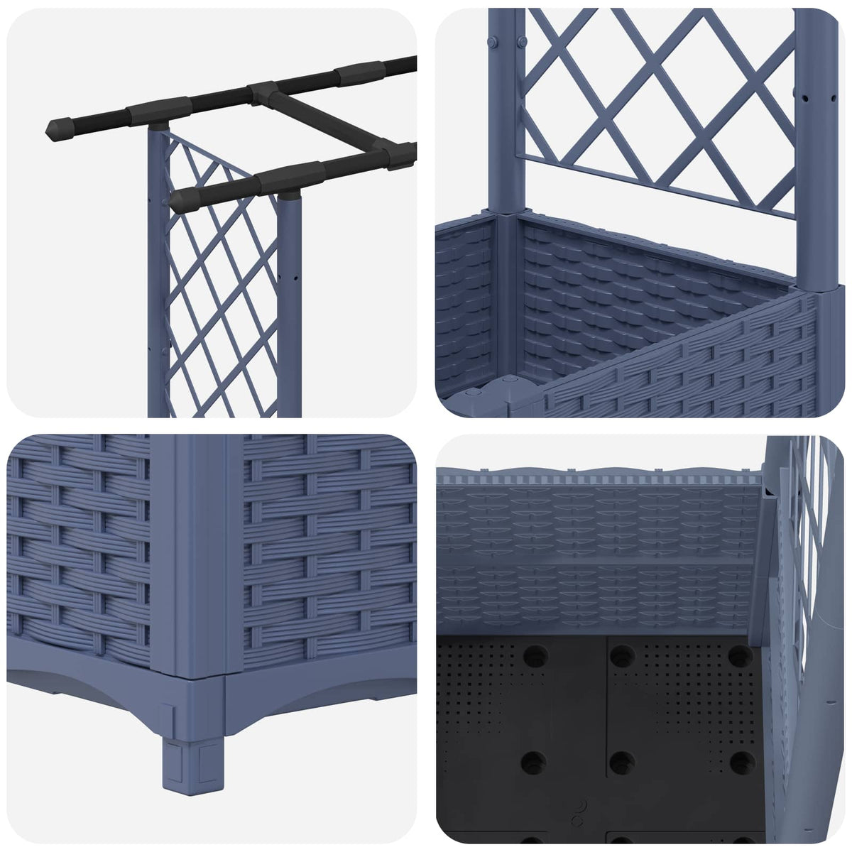 Cama Elevada Con Trellis Y Techo Gris 124,5 X 40 X 136 Cm Pp_5