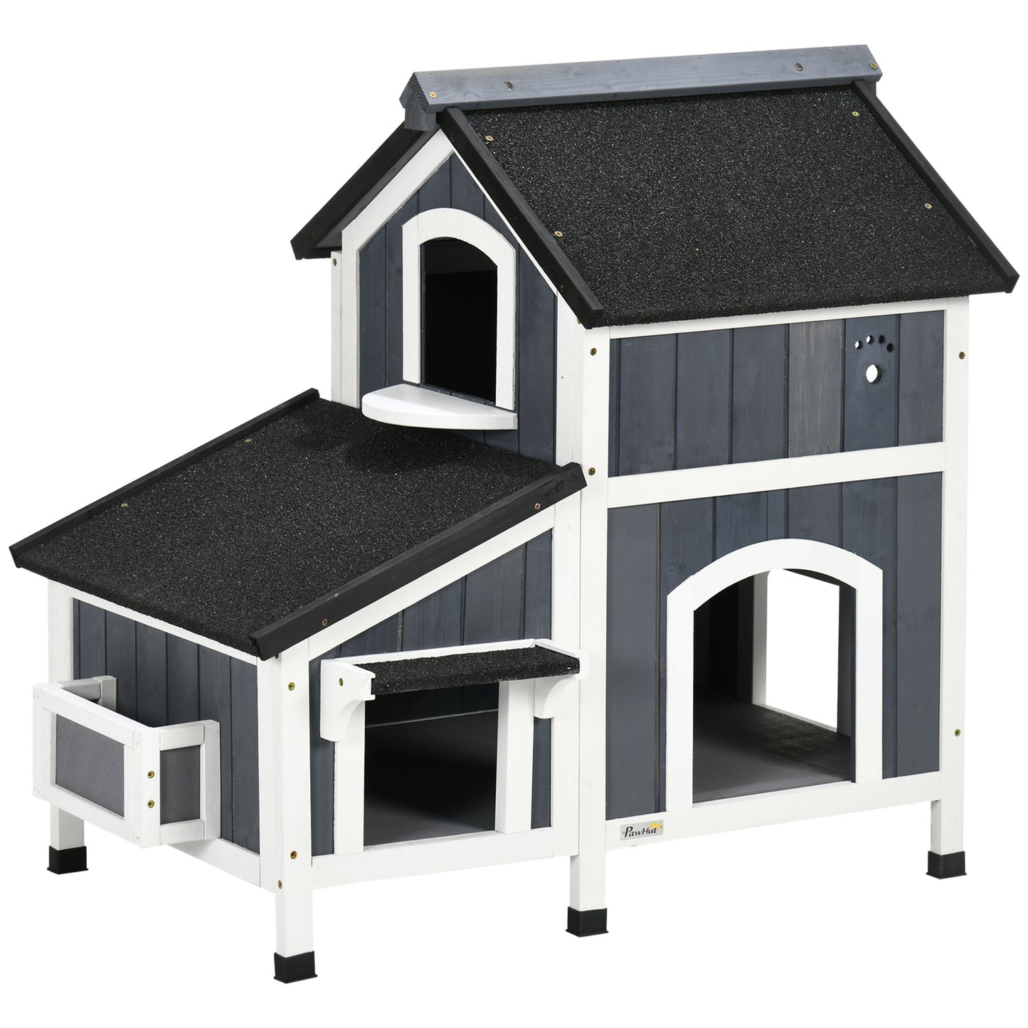 Pawhut Caseta Para Gatos De Madera De 2 Niveles Con Macetero 96x65x85,5 Cm Gris_0