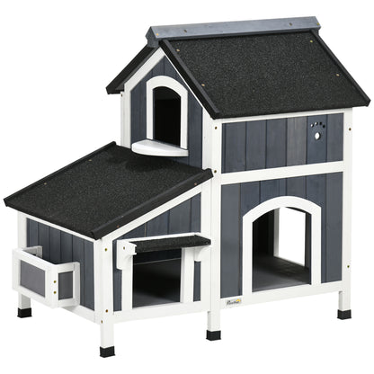 Pawhut Caseta Para Gatos De Madera De 2 Niveles Con Macetero 96x65x85,5 Cm Gris_0